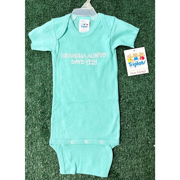 Vintage 90s Triplets Bodysuit Size Medium Aqua & White Grandma Always Says Yes! - Picture 1 of 2